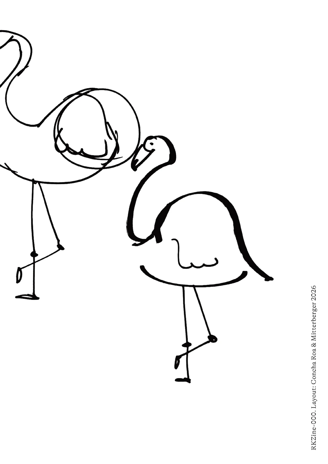 Line drawing of flamingos